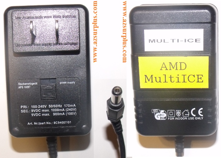 AMD MULTI-ICE APS 1009T AC ADAPTER 9VDC 1000mA 240V 9VDC 900mA 1